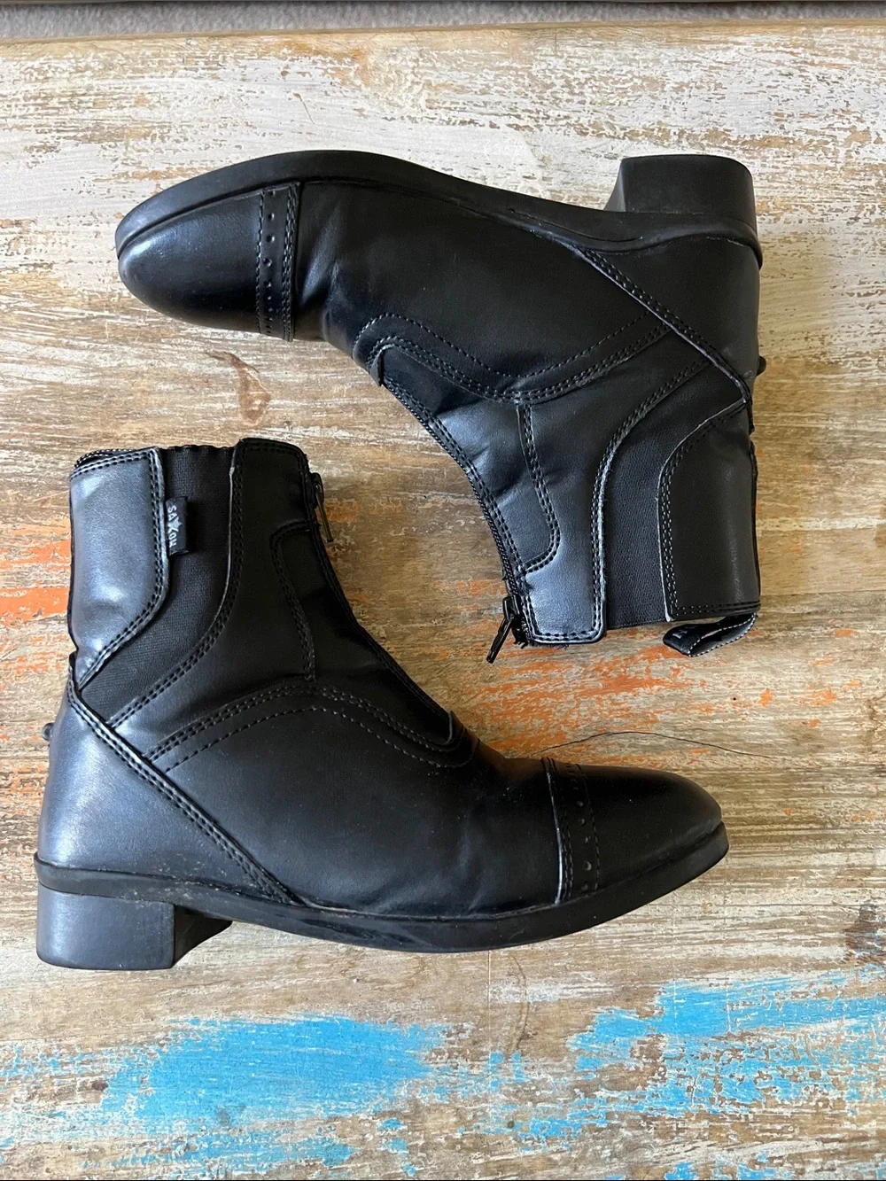 Saxon Kids Black Leather Zip-Top Riding Boots